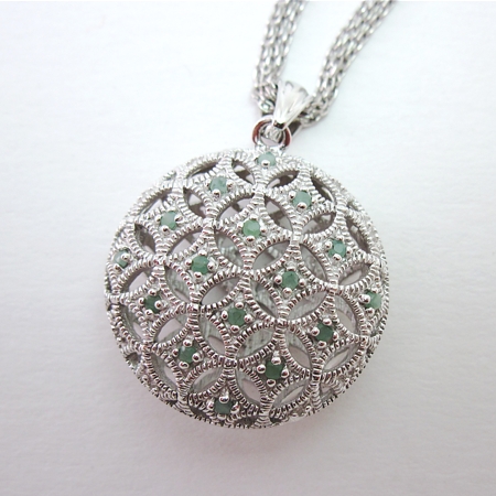 Emerald Sterling Silver Puffed Circle with Multi-chain - Click Image to Close